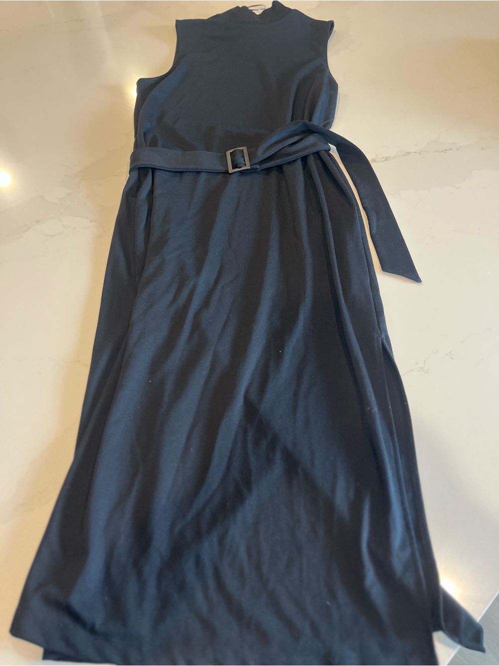 Sleeveless Black Maxi Dress with Waist Belt